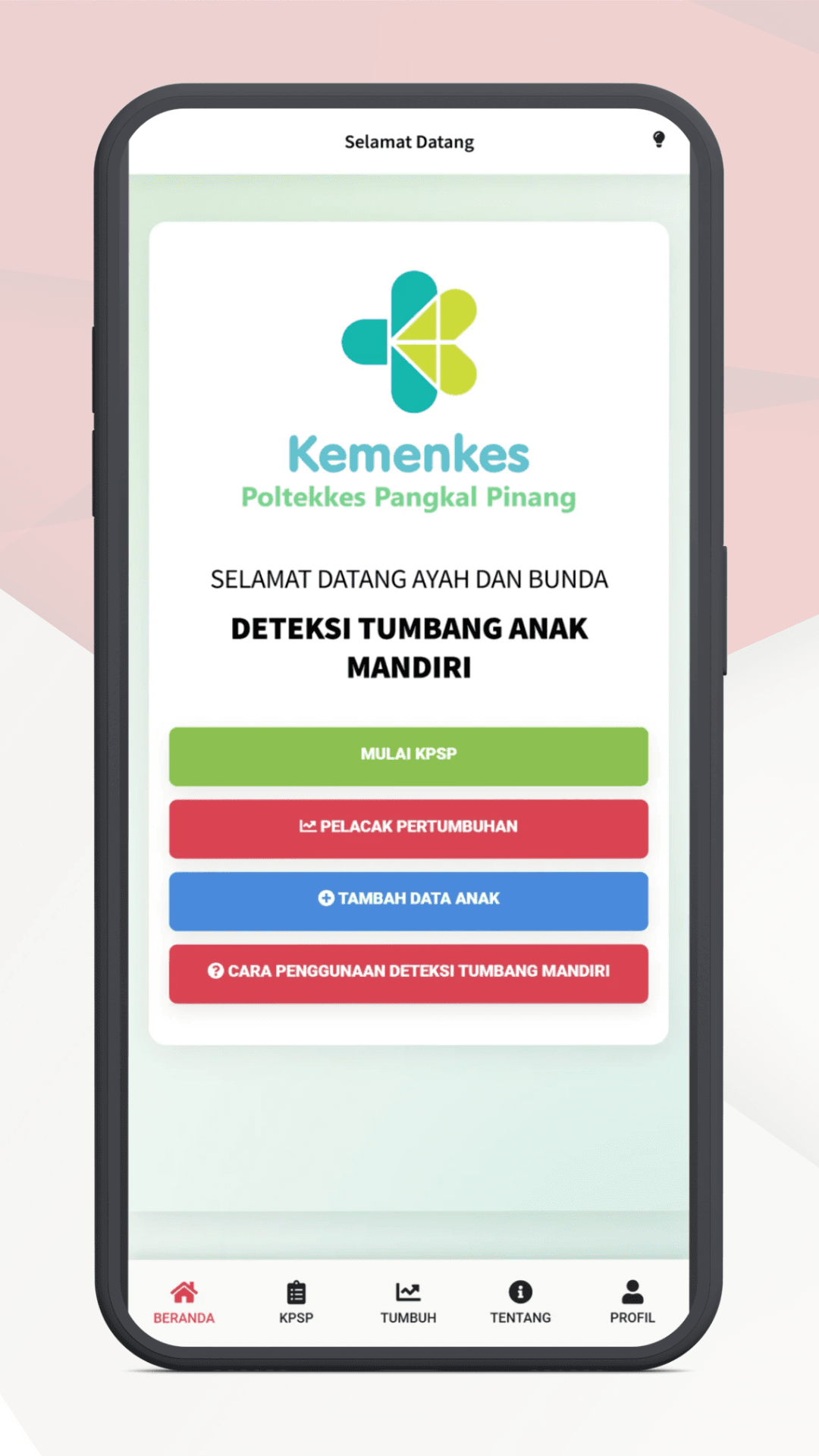 Halaman beranda aplikasi DTAM