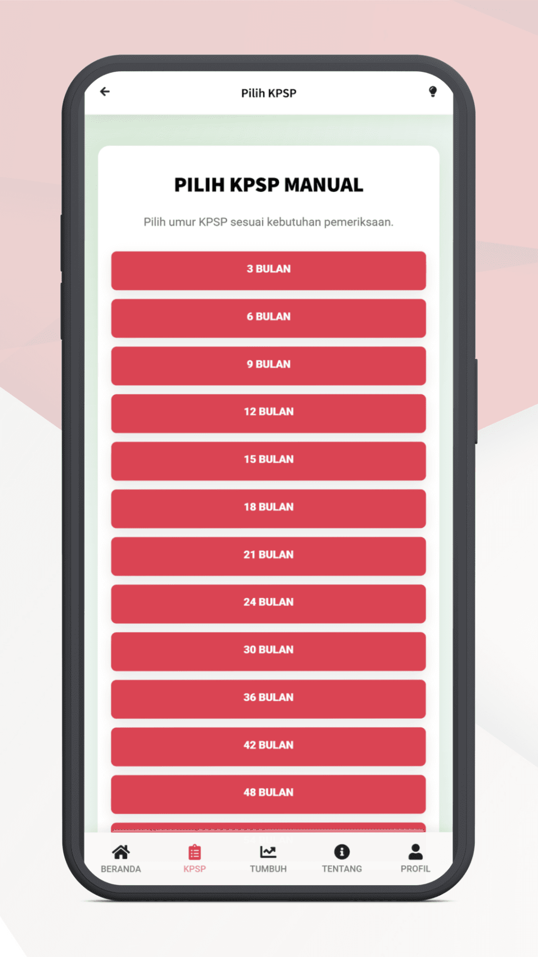 Daftar pilihan usia KPSP DTAM